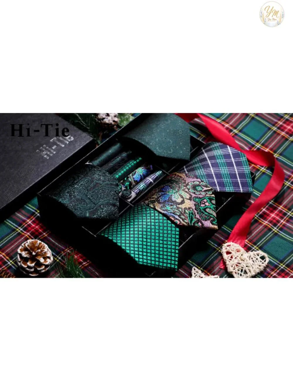 3 Pcs Men's Silk Tie Set with Pocket Squares & Cufflinks Gift Box